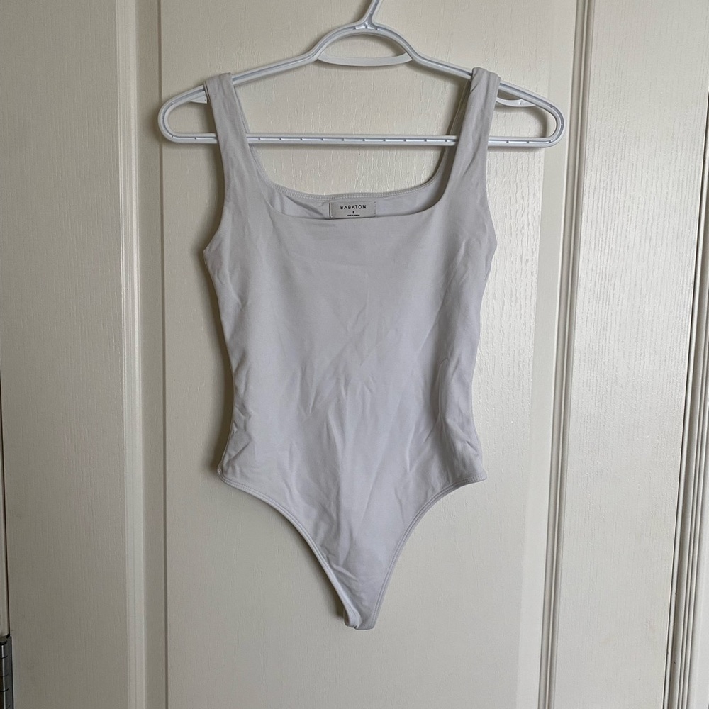 Babaton White Square Neck Bodysuit